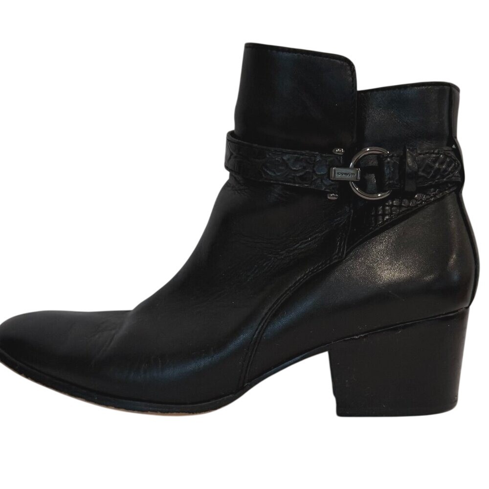 Coach Black Leather Snakeskin Strap Block Heel Ankle Booties Size 9B Round Toe - Picture 8 of 12